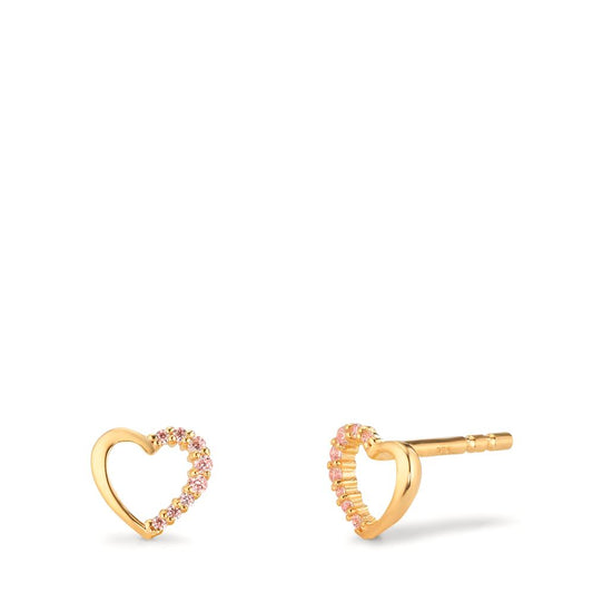 Oorknoppen 375/9K geel goud Zirkonia roze Hart Ø6.5 mm