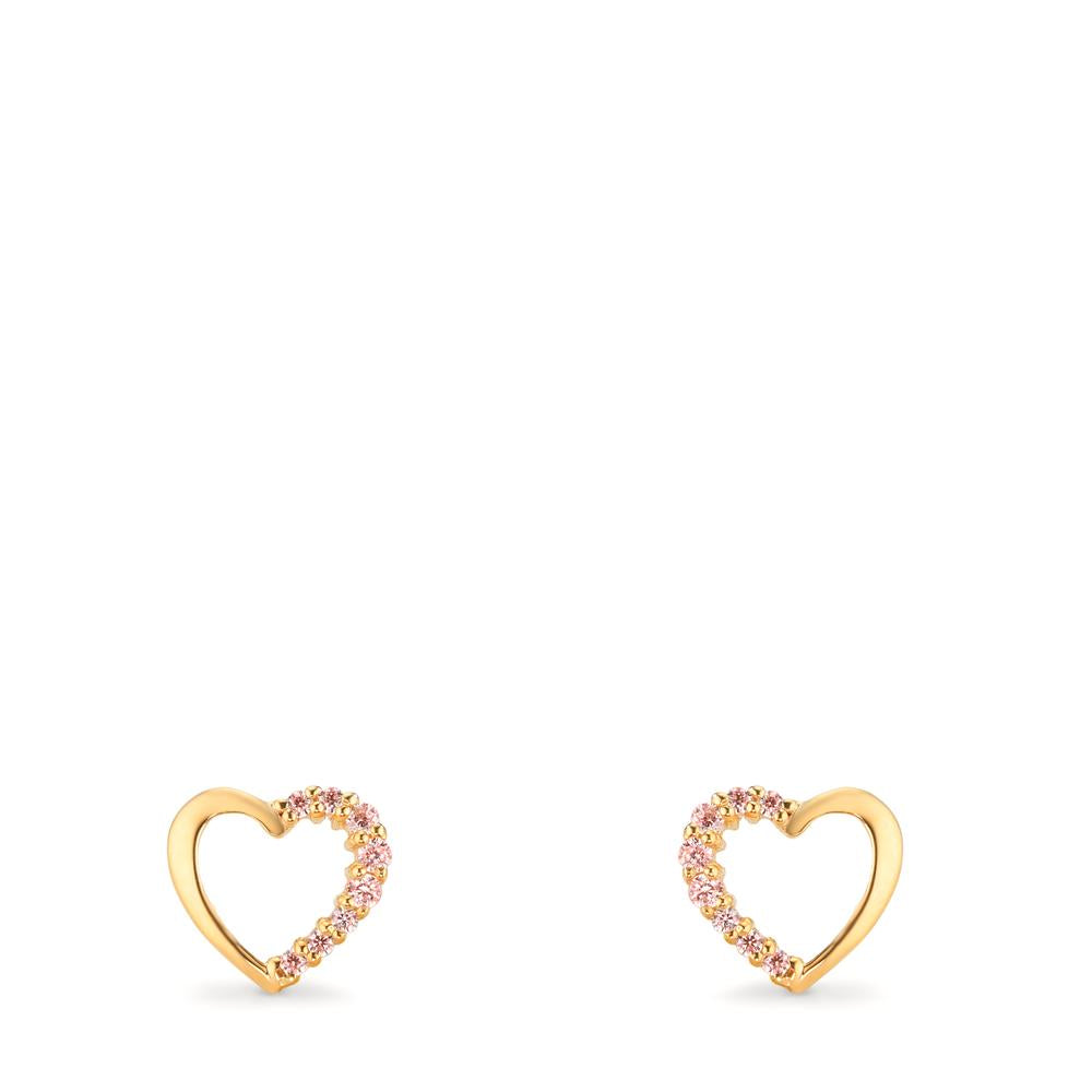 Oorknoppen 375/9K geel goud Zirkonia roze Hart Ø6.5 mm