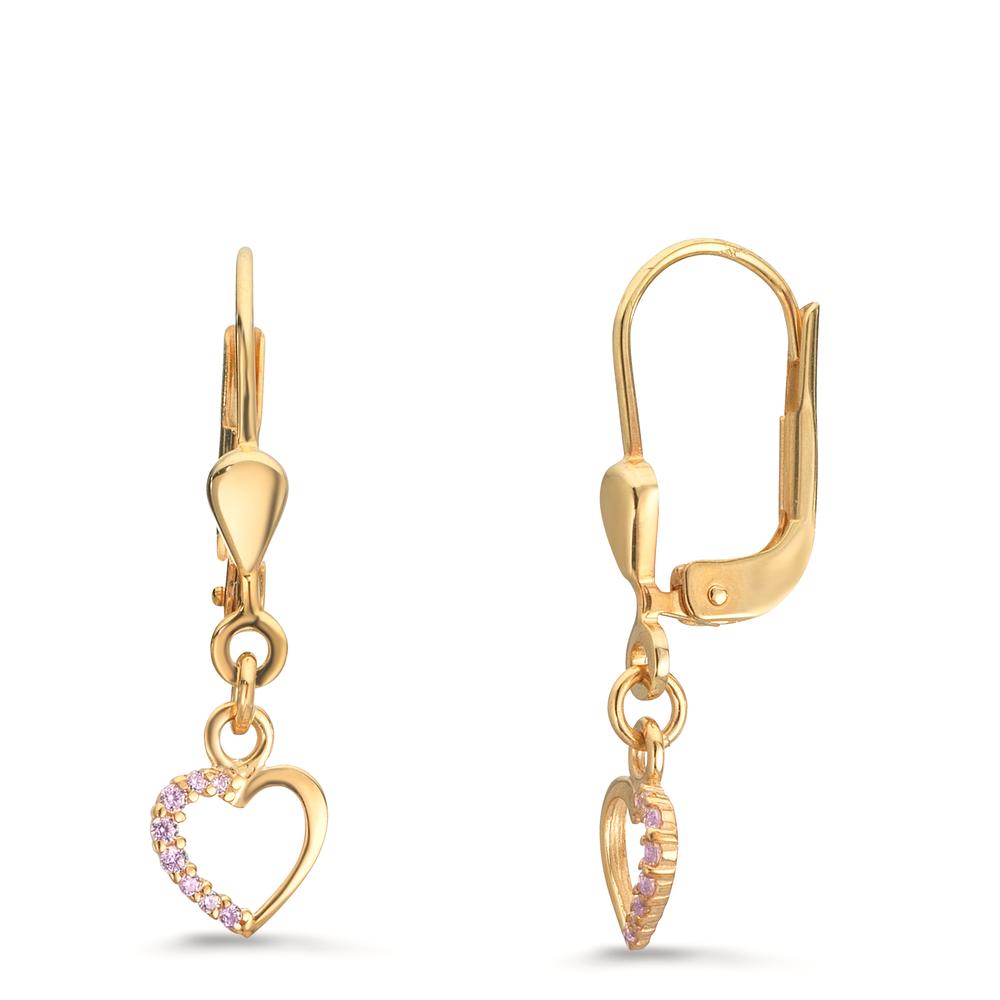 Oorbellen 375/9K geel goud Zirkonia roze, [rund]