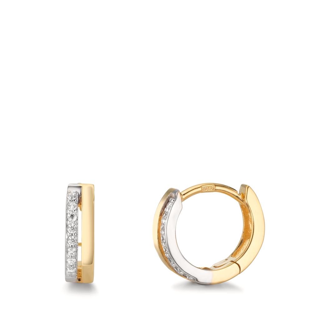 Scharnier oorringen creolen 375/9K geel goud Zirkonia 16 Steen Bi-color