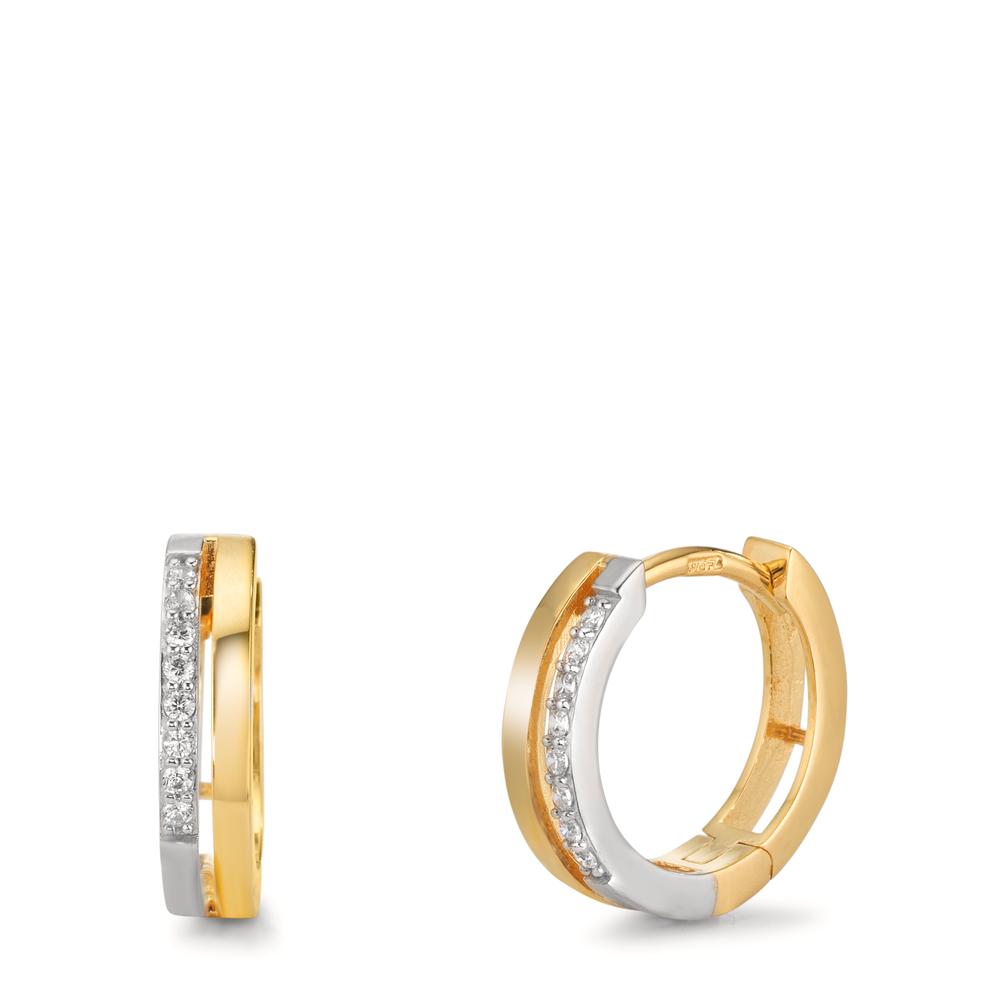 Scharnier oorringen creolen 375/9K geel goud Zirkonia 16 Steen Bi-color