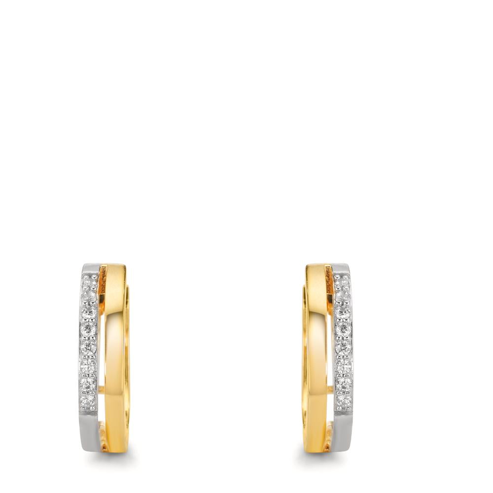 Scharnier oorringen creolen 375/9K geel goud Zirkonia 16 Steen Bi-color