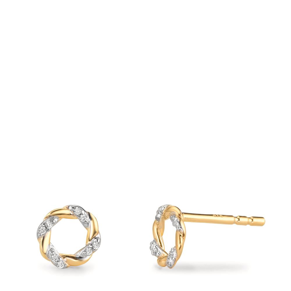 Oorknoppen 375/9K geel goud Zirkonia 16 Steen Ø6.5 mm