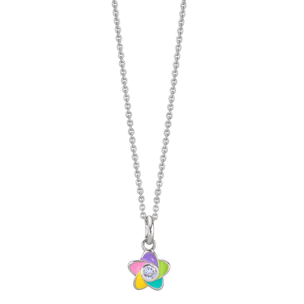 Collier met hanger Zilver Zirkonia Gerhodineerd Bloem 36-38 cm
