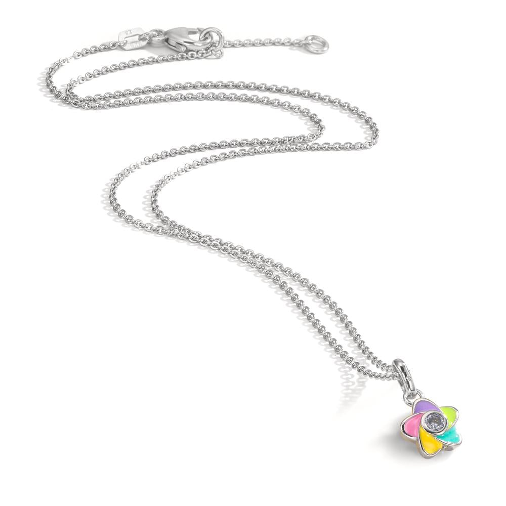 Collier met hanger Zilver Zirkonia Gerhodineerd Bloem 36-38 cm