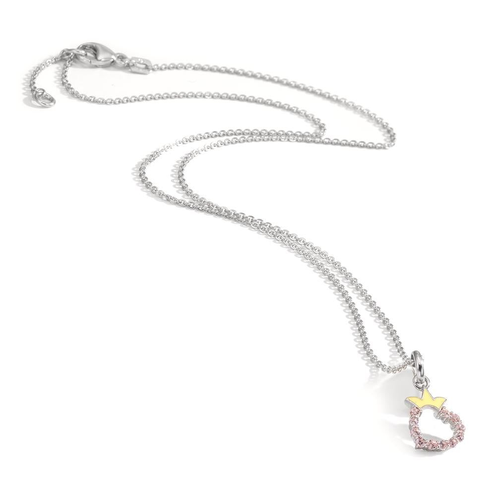 Collier met hanger Zilver Zirkonia Gerhodineerd Hart 36-38 cm