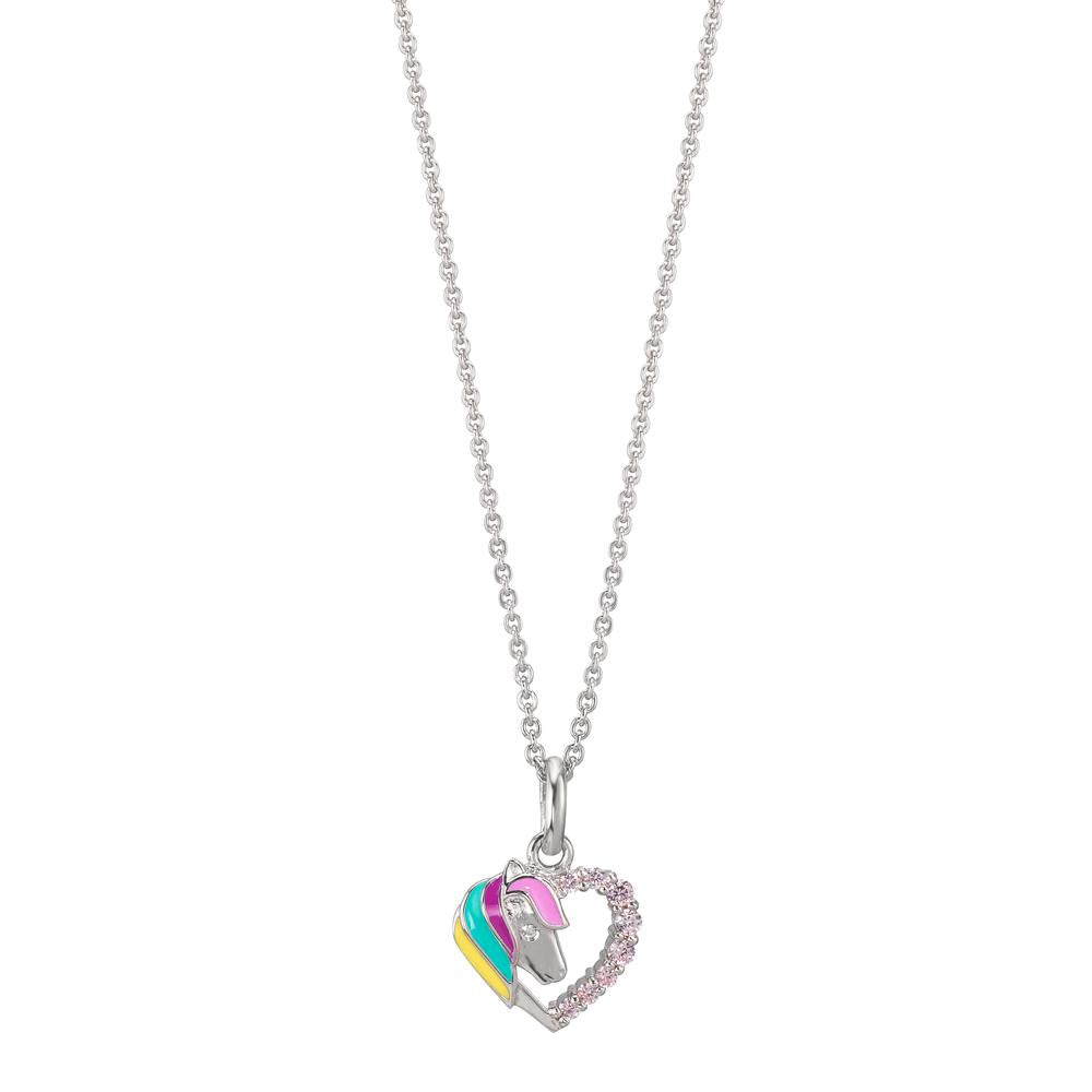 Collier met hanger Zilver Zirkonia roze Gerhodineerd Paard 36-38 cm