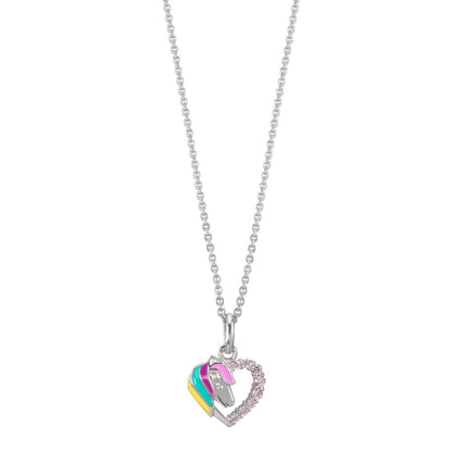 Collier met hanger Zilver Zirkonia roze Gerhodineerd Paard 36-38 cm