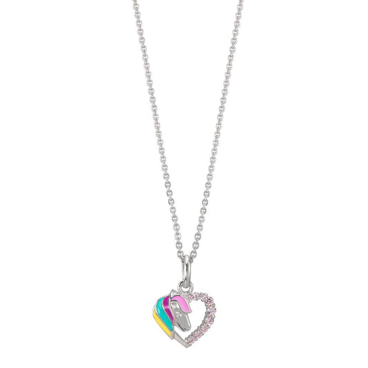 Collier met hanger Zilver Zirkonia roze Gerhodineerd Paard 36-38 cm