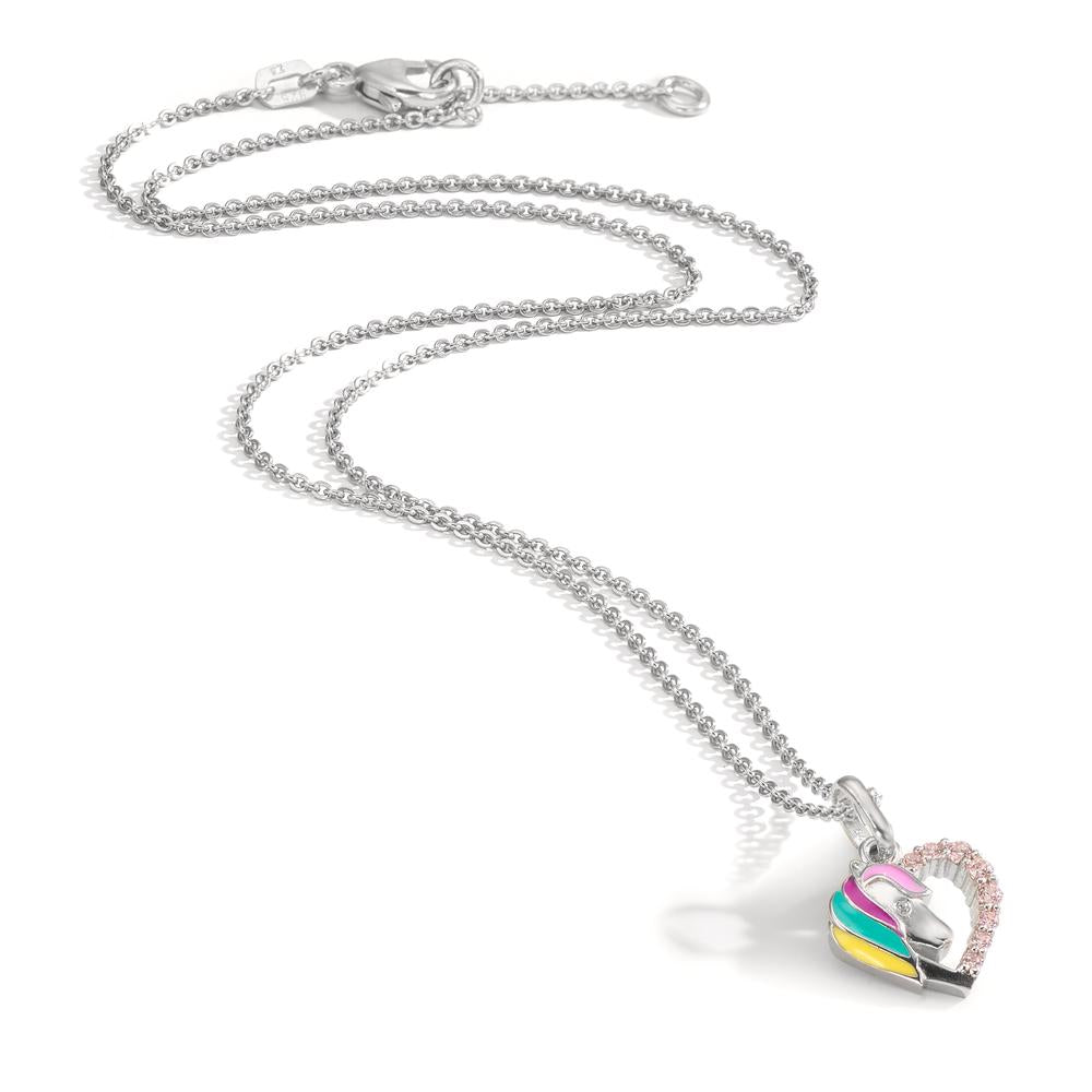 Collier met hanger Zilver Zirkonia roze Gerhodineerd Paard 36-38 cm