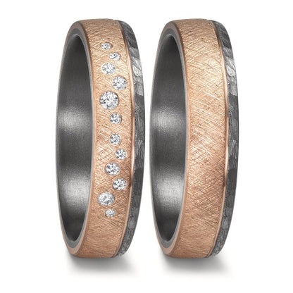 Partnerring 999 Tantaal, 585/14K roségoud Diamant 0.105 ct, 12 Steen, w-si