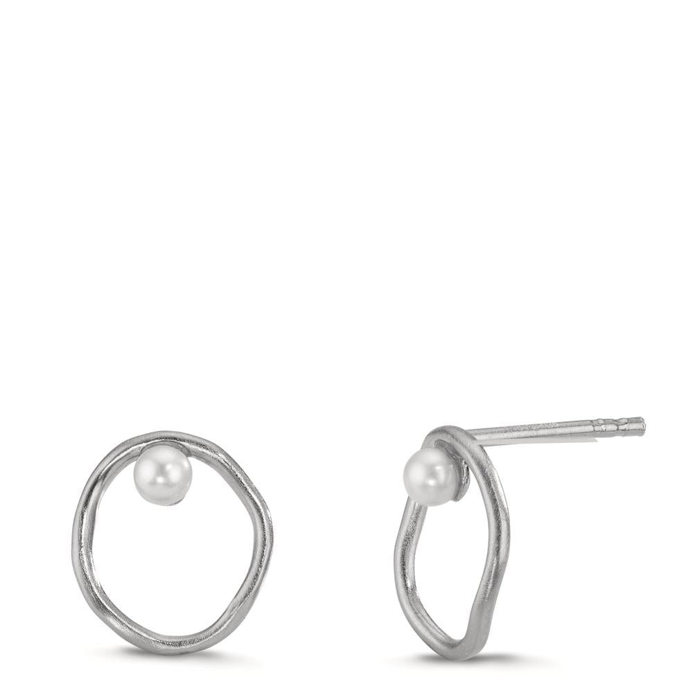 Oorknoppen Zilver zoetwater Parel wit, 2 Parels, 3 mm Ø11 mm