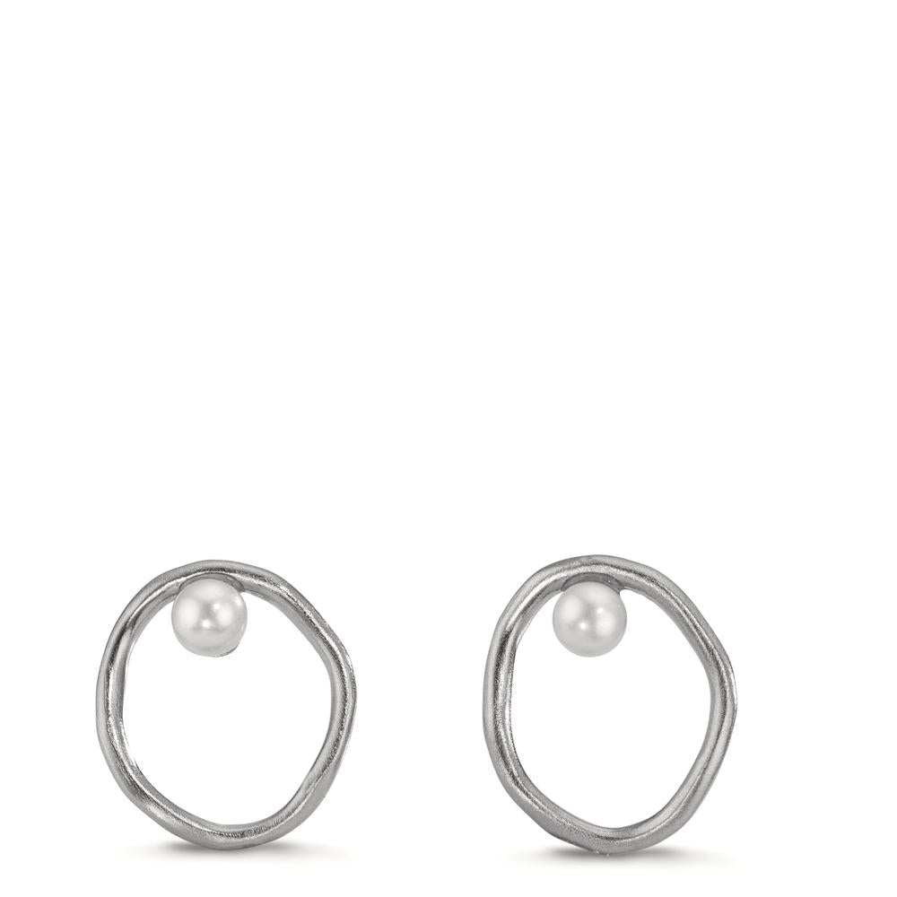 Oorknoppen Zilver zoetwater Parel wit, 2 Parels, 3 mm Ø11 mm