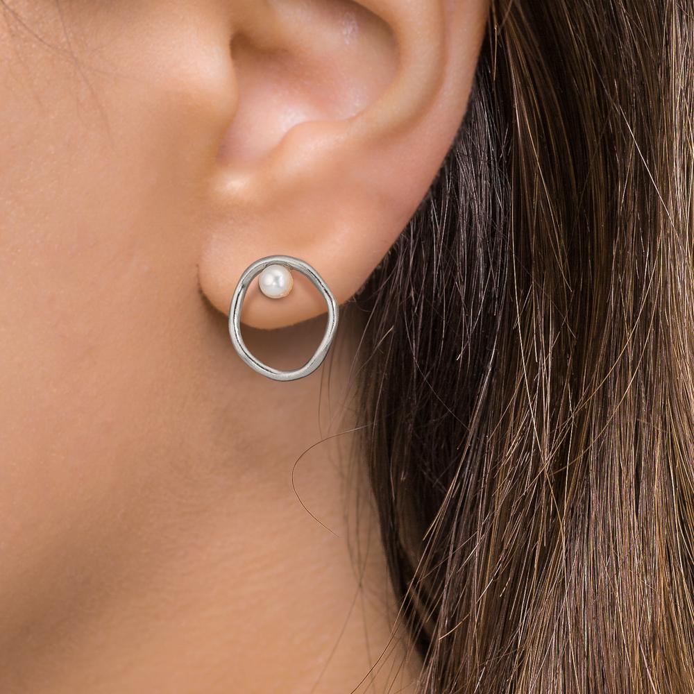 Oorknoppen Zilver zoetwater Parel wit, 2 Parels, 3 mm Ø11 mm