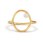 Ring Zilver Geel Verguld zoetwater Parel wit, 3 mm Ø14 mm