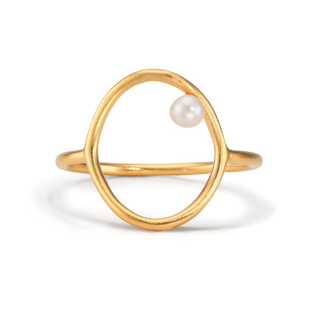 Ring Zilver Geel Verguld zoetwater Parel wit, 3 mm Ø14 mm
