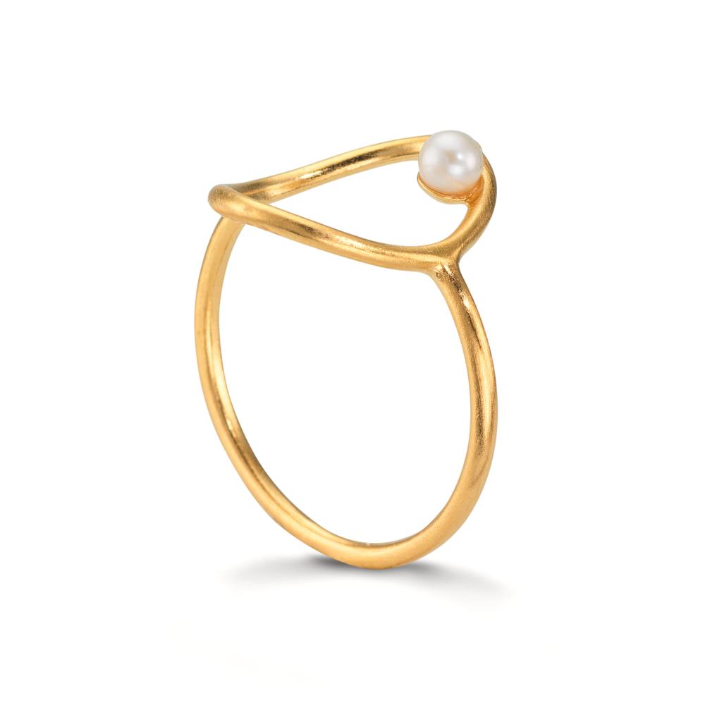 Ring Zilver Geel Verguld zoetwater Parel wit, 3 mm Ø14 mm