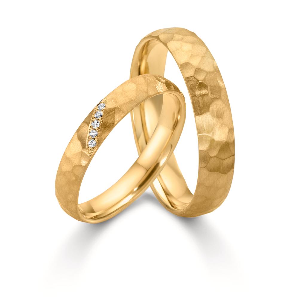 Partnerring 750/18K geel goud Diamant 0.02 ct, 4 Steen, w-si