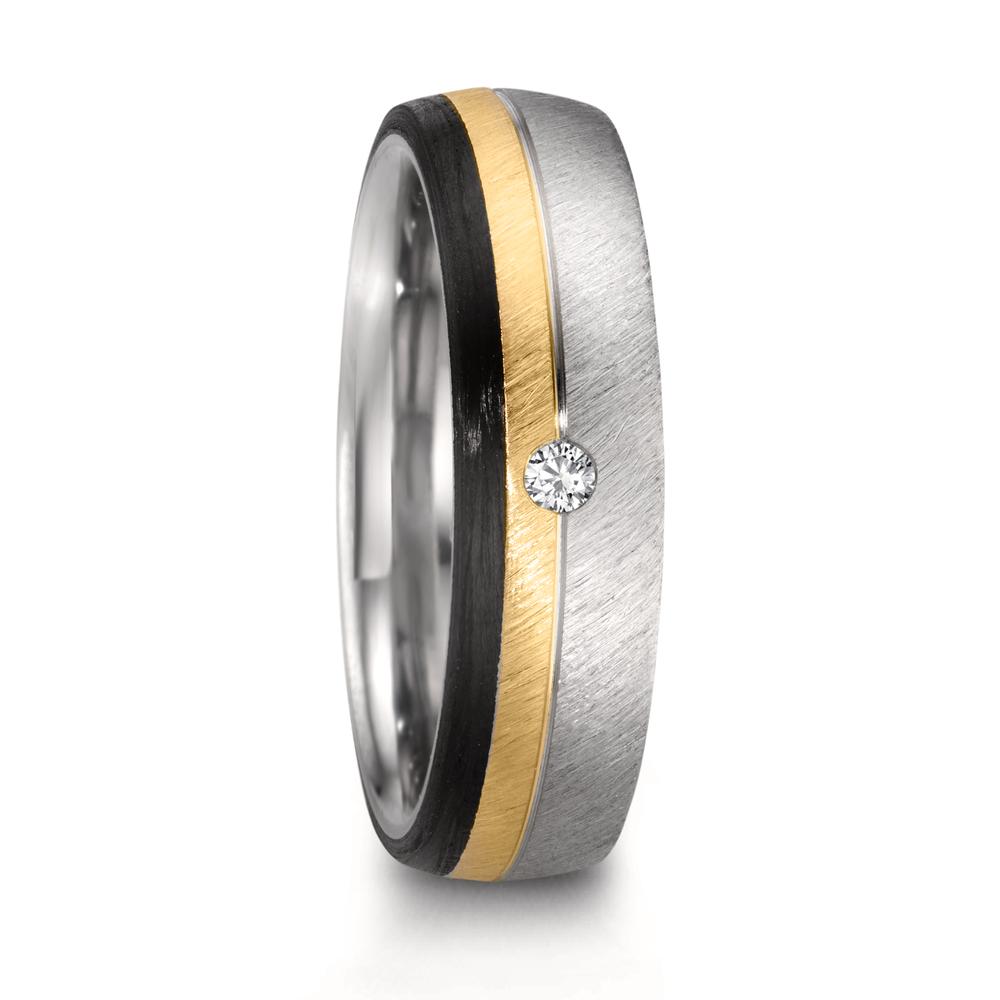 Partnerring Roestvrijstaal, 375/9K roségoud, Carbon Diamant 0.025 ct, w-si