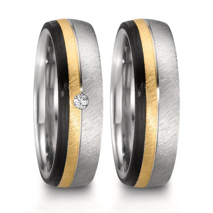 Partnerring Roestvrijstaal, 375/9K roségoud, Carbon Diamant 0.025 ct, w-si