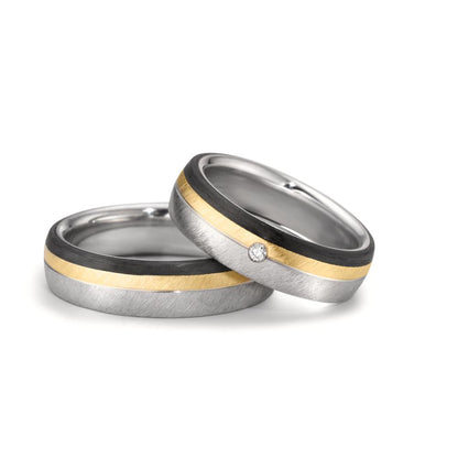 Partnerring Roestvrijstaal, 375/9K roségoud, Carbon Diamant 0.025 ct, w-si