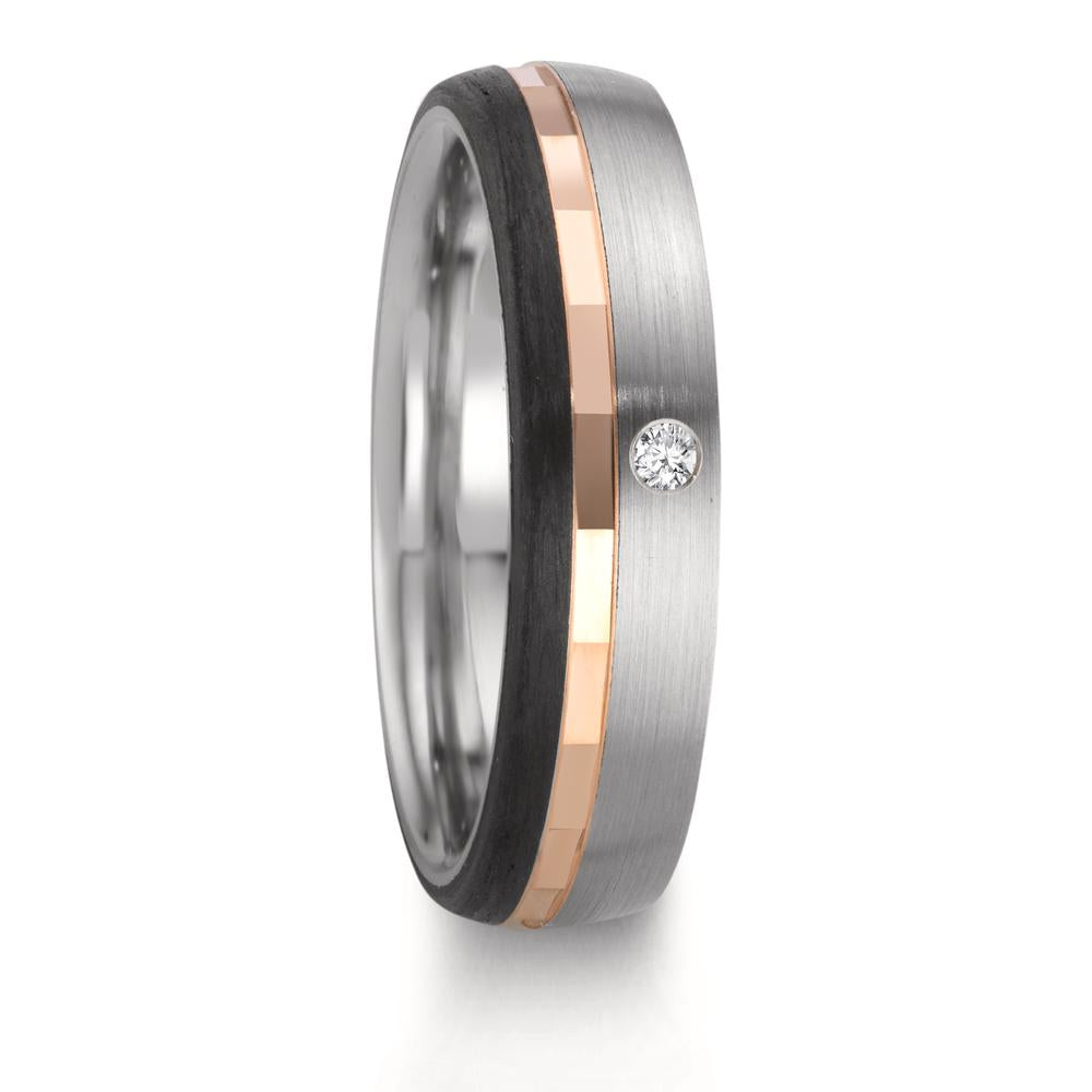 Partnerring Roestvrijstaal, 375/9K rood goud Diamant 0.02 ct, w-si