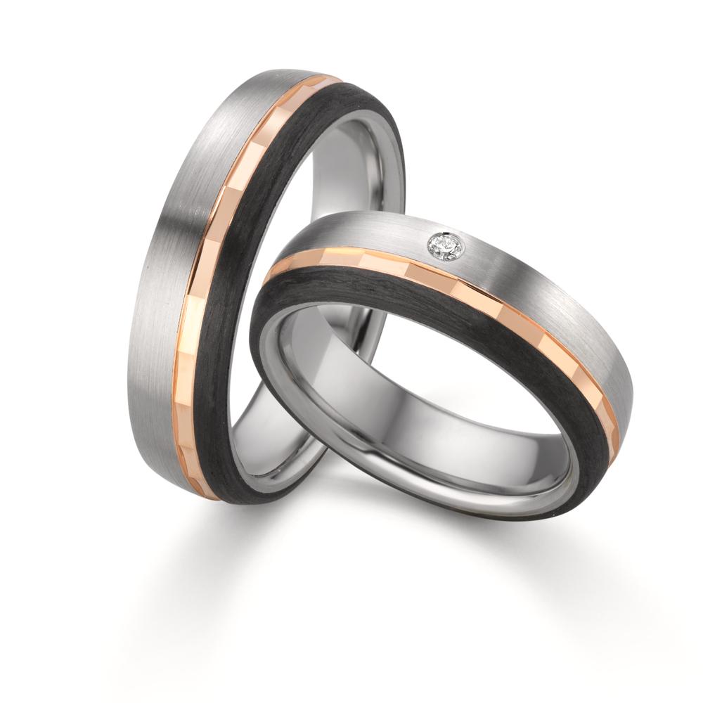 Partnerring Roestvrijstaal, 375/9K rood goud Diamant 0.02 ct, w-si