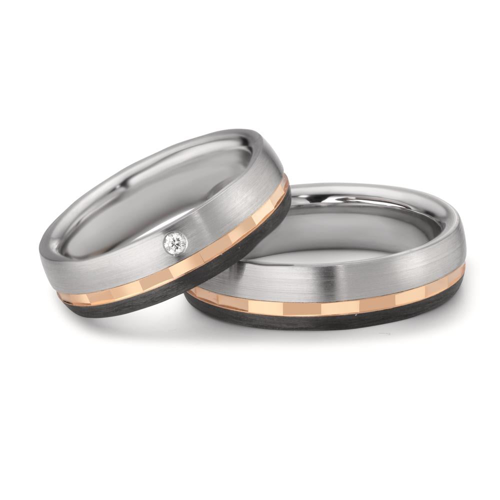 Partnerring Roestvrijstaal, 375/9K rood goud Diamant 0.02 ct, w-si