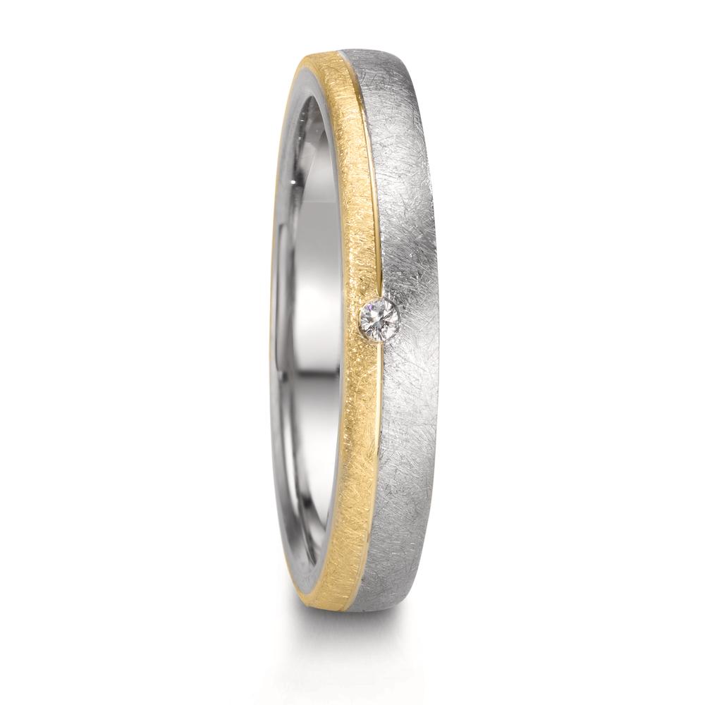 Partnerring Roestvrijstaal, 375/9K geel goud Diamant 0.015 ct, w-si