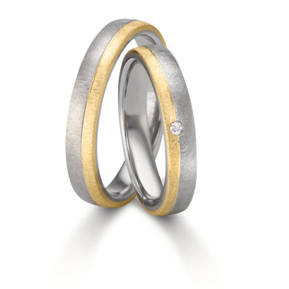 Partnerring Roestvrijstaal, 375/9K geel goud Diamant 0.015 ct, w-si