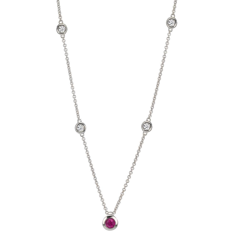 Collier 750/18K witgoud Diamant 0.14 ct, 4 Steen, w-si, Robijn 42-45 cm