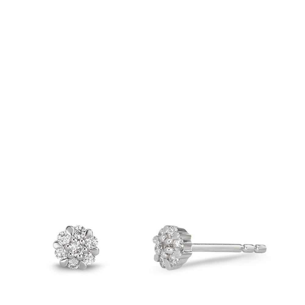 Oorknoppen 750/18K witgoud Diamant 0.112 ct, 14 Steen, w-si Ø4 mm