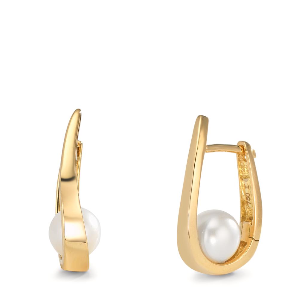 Scharnier oorringen creolen 750/18K geel goud zoetwater Parel, 2 Parels 6-6.5 mm