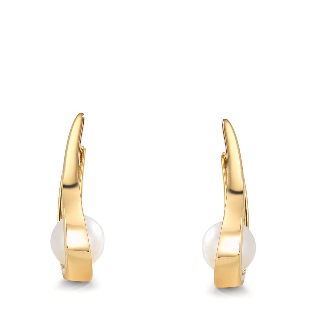 Scharnier oorringen creolen 750/18K geel goud zoetwater Parel, 2 Parels 6-6.5 mm
