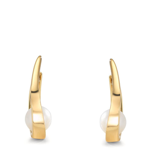 Scharnier oorringen creolen 750/18K geel goud zoetwater Parel, 2 Parels 6-6.5 mm