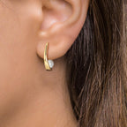 Scharnier oorringen creolen 750/18K geel goud zoetwater Parel, 2 Parels 6-6.5 mm