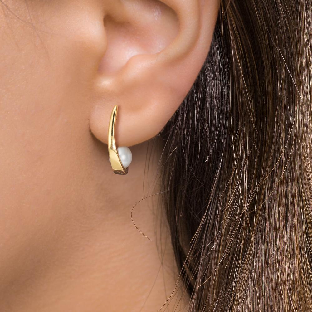 Scharnier oorringen creolen 750/18K geel goud zoetwater Parel, 2 Parels 6-6.5 mm