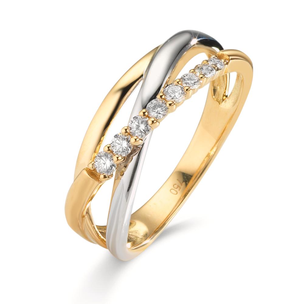 Ring 750/18K geel goud, 750/18K witgoud Diamant 0.19 ct, 8 Steen, w-si