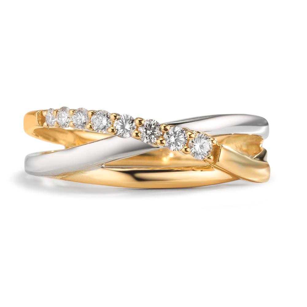 Ring 750/18K geel goud, 750/18K witgoud Diamant 0.19 ct, 8 Steen, w-si