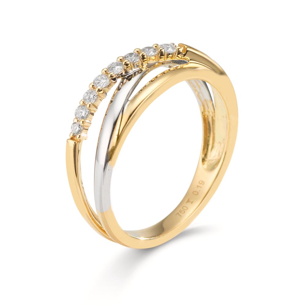 Ring 750/18K geel goud, 750/18K witgoud Diamant 0.19 ct, 8 Steen, w-si