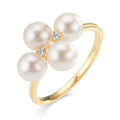 Ring 750/18K geel goud Diamant 0.30 ct, 2 Steen, w-si zoetwater Parel, 4 Parels 5.5-6 mm