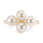Ring 750/18K geel goud Diamant 0.30 ct, 2 Steen, w-si zoetwater Parel, 4 Parels 5.5-6 mm