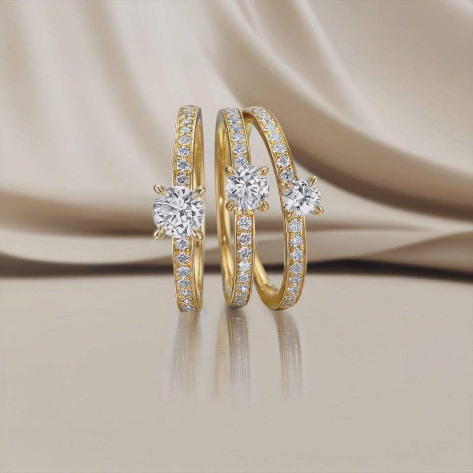 Solitaire ring 750/18K geel goud Diamant 0.34 ct, 17 Steen, w-si