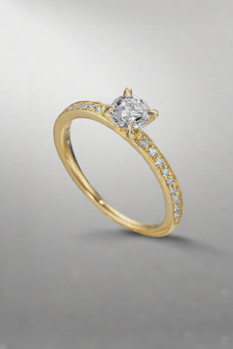 Solitaire ring 750/18K geel goud Diamant 0.47 ct, [Brillant], w-si, Diamant 0.18 ct, 18 Steen, [Brillant], w-si