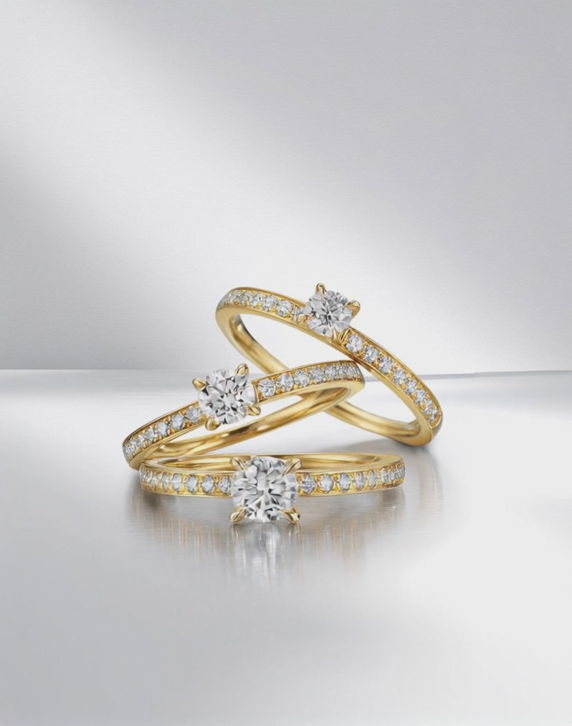 Solitaire ring 750/18K geel goud Diamant 0.34 ct, 17 Steen, w-si