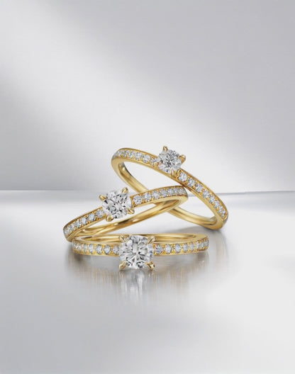 Solitaire ring 750/18K geel goud Diamant wit, 0.30 ct, [Brillant], w-si, Diamant wit, 0.20 ct, 18 Steen, [Brillant], w-si