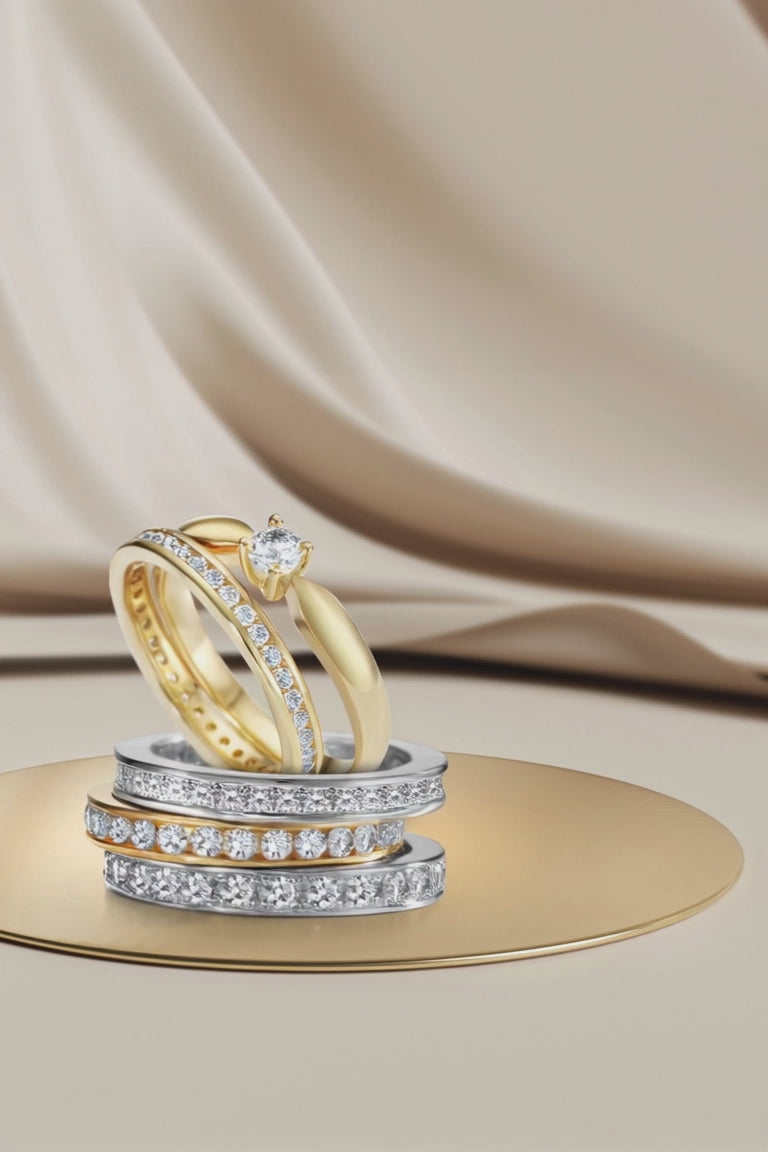 Memory ring 750/18K geel goud Diamant wit, 1 ct, 33 Steen, [Brillant], w-si
