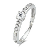 Solitaire ring 375/9 krt witgoud Diamant 0.20 ct, 19 Steen, w-si