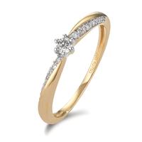 Solitaire ring 750/18 krt geel goud Diamant 0.15 ct, 21 Steen, w-si